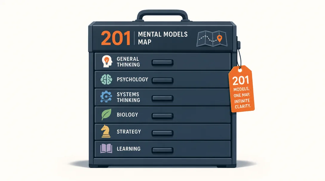 Icon illustration of a categorized toolbox standing in for the 201-model map, with broad thinking categories acting as drawer labels.
