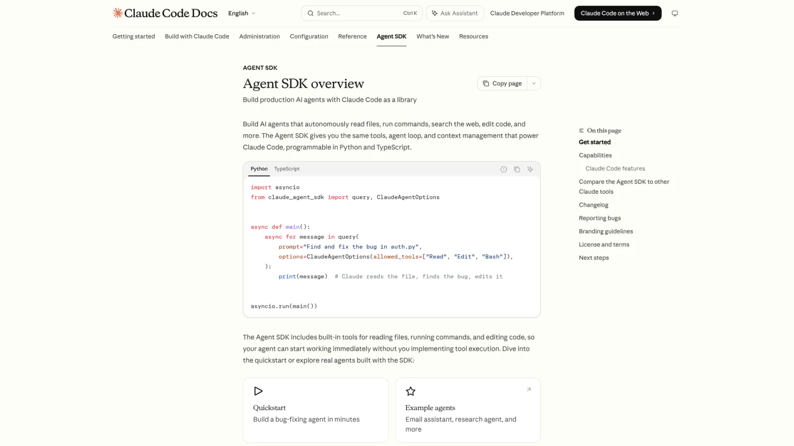 Claude Agent SDK overview showing the query function that powers the executor