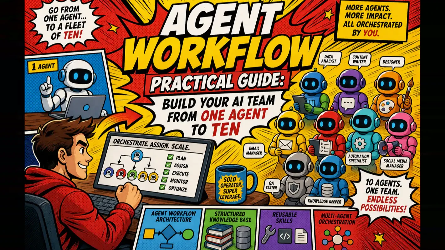 Building an AI agent team from one agent to a ten-agent fleet, comic cover
