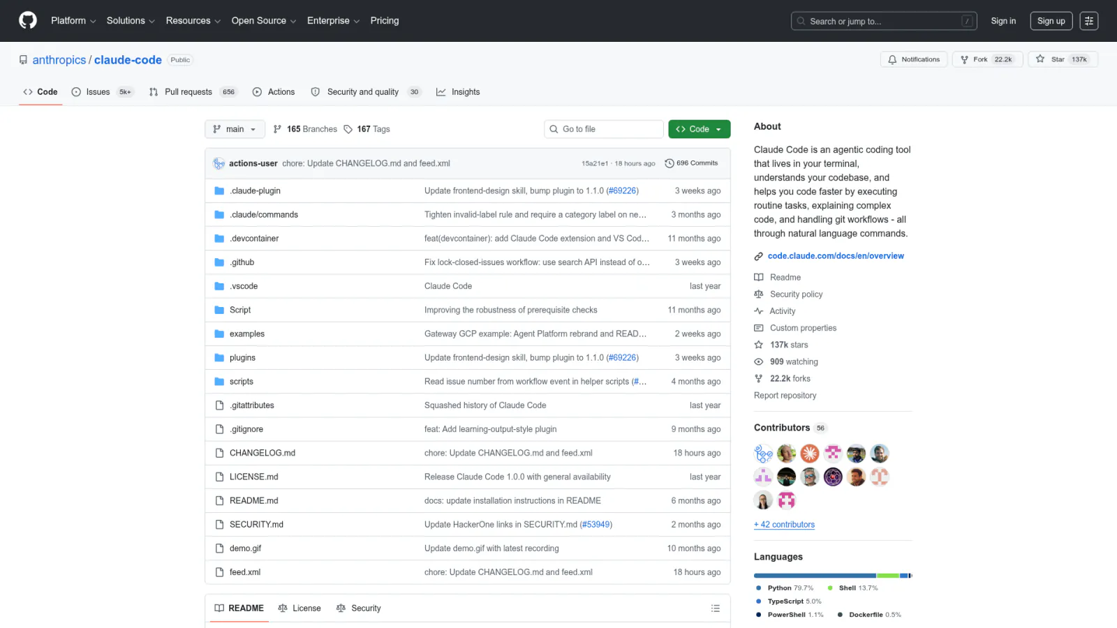 Claude Code agentic coding tool repository on GitHub with 137k stars