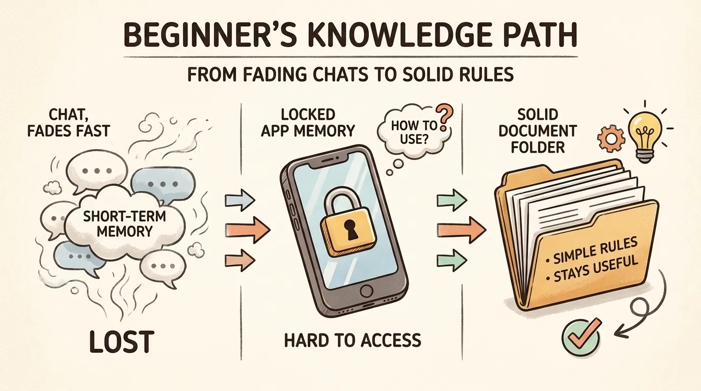 Chat memory fades while a document folder of business rules remains