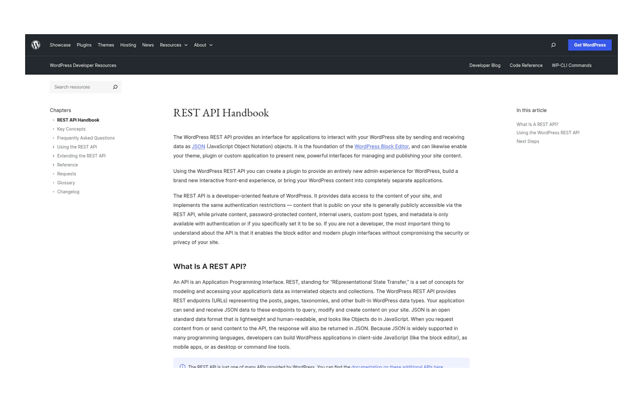 WordPress REST API handbook used by the draft publishing step