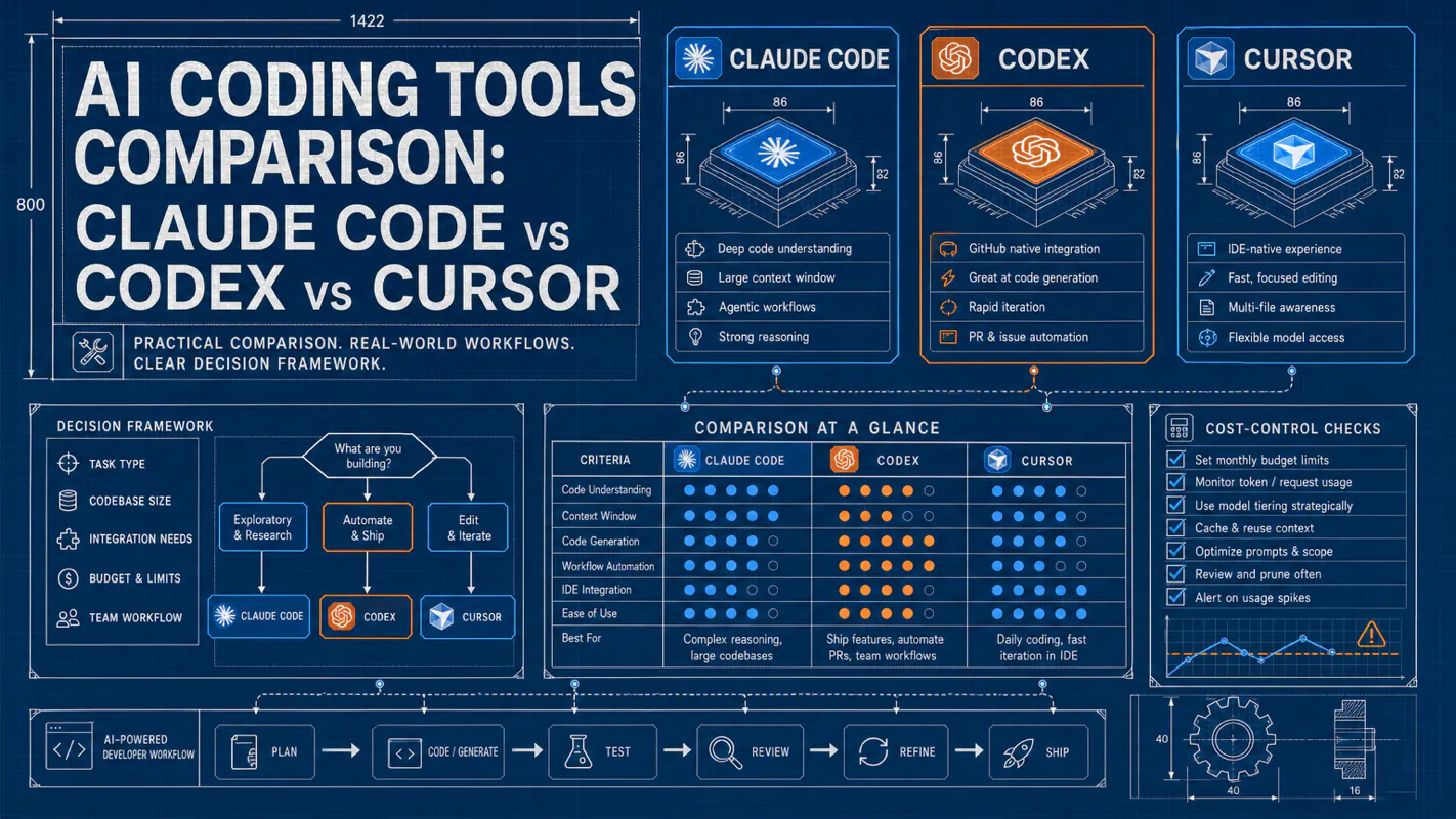 AI Coding Tools Comparison: Claude Code vs Codex vs Cursor technical illustration for AI Workflow Pro readers