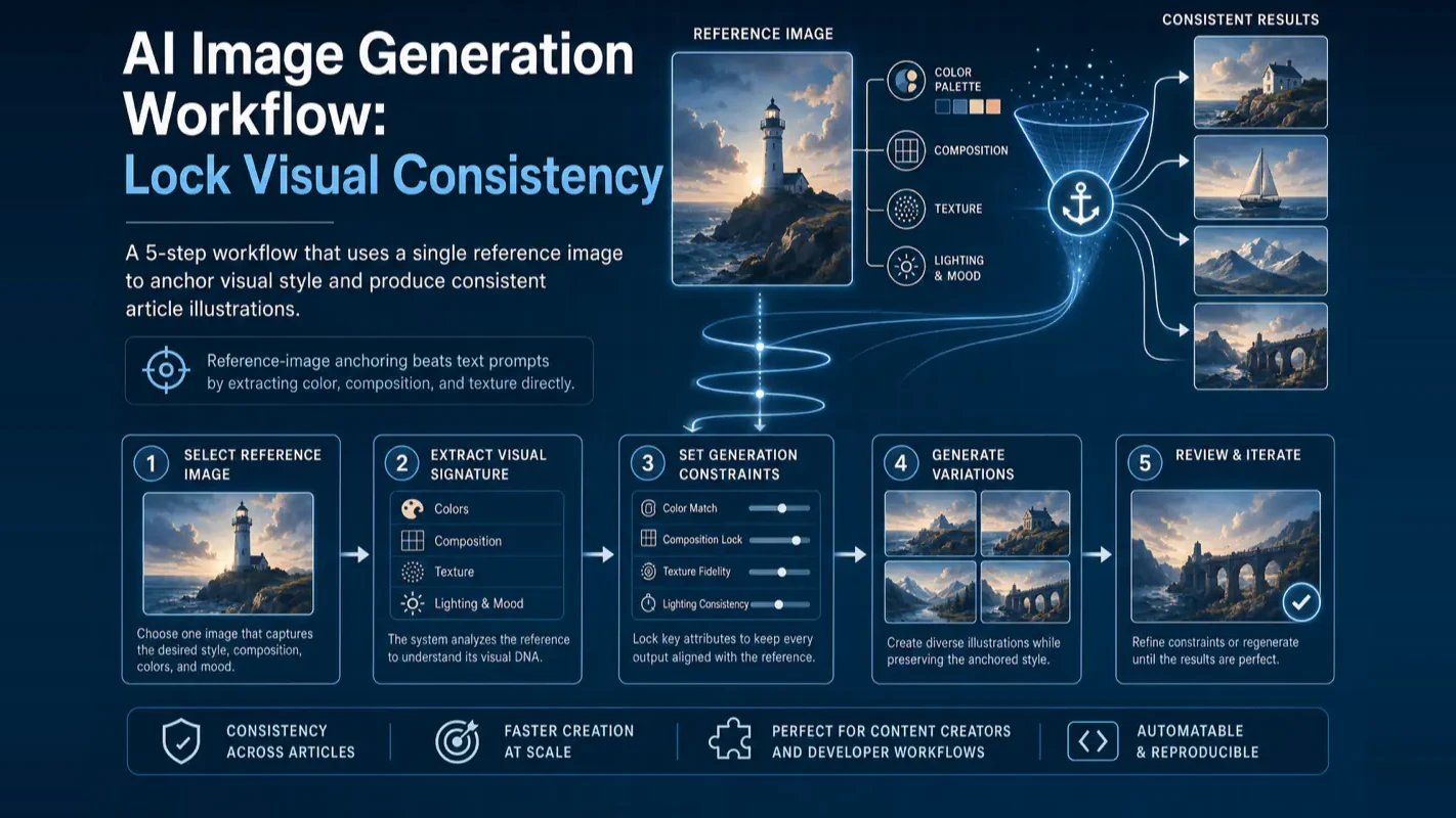AI image generation workflow locking visual consistency with one reference image