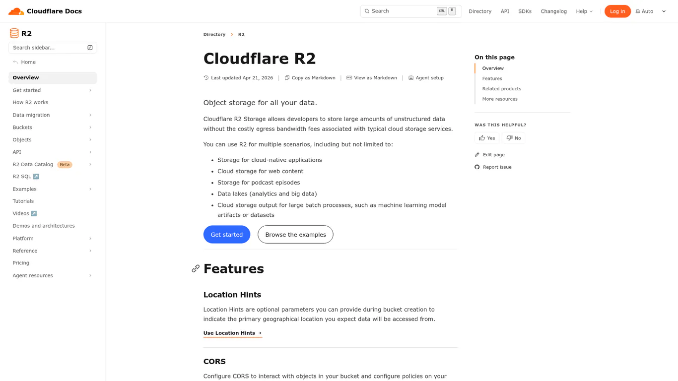 Cloudflare R2 object storage documentation overview
