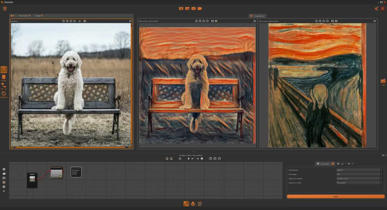 Neural style transfer: a content photo restyled using a reference painting