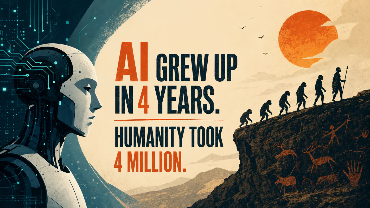 AI Grew Up in 4 Years. Humanity Took 4 Million. technical illustration for AI Workflow Pro readers
