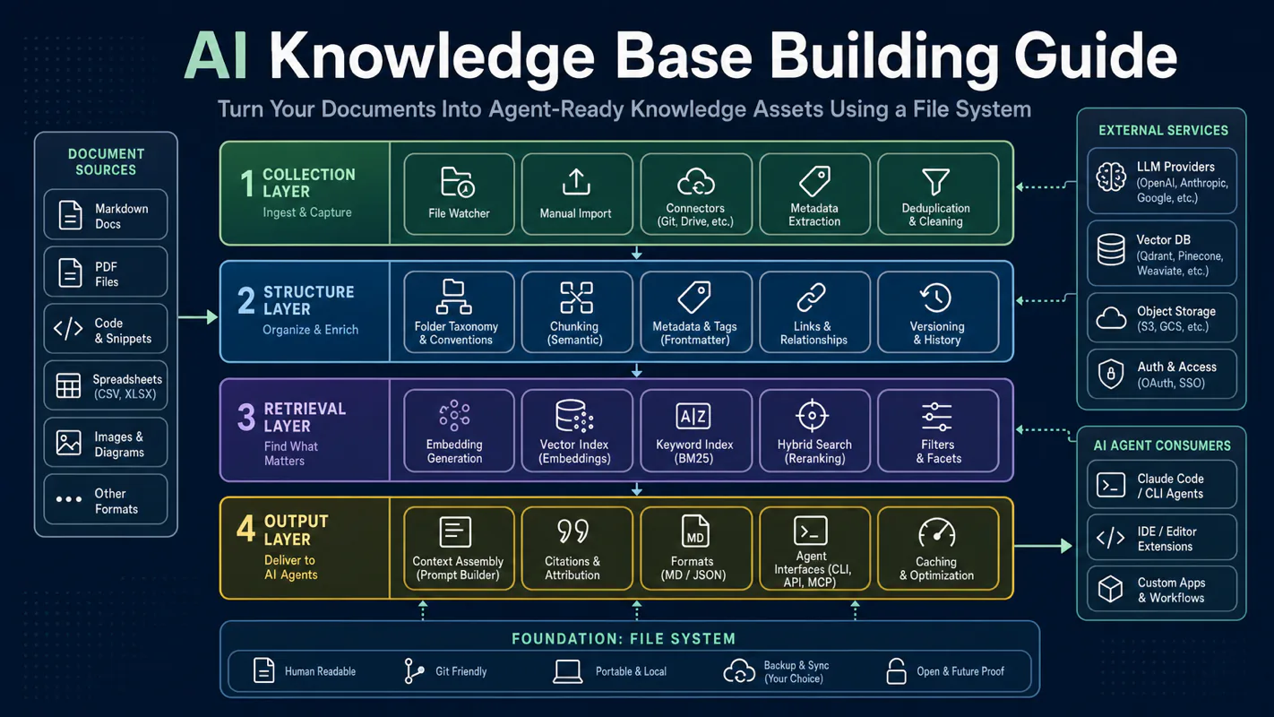 AI Knowledge Base Building Guide: Turn Your Documents Into Agent-Ready Knowledge Assets Using a File System technical illustration for AI Workflow Pro readers