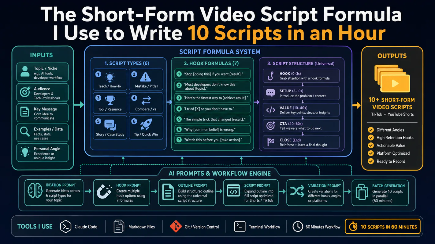 The Short-Form Video Script Formula I Use to Write 10 Scripts in an Hour technical illustration for AI Workflow Pro readers