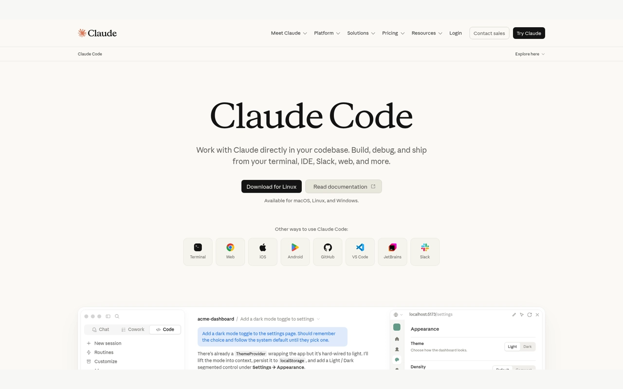 Claude Code official interface for building and shipping software