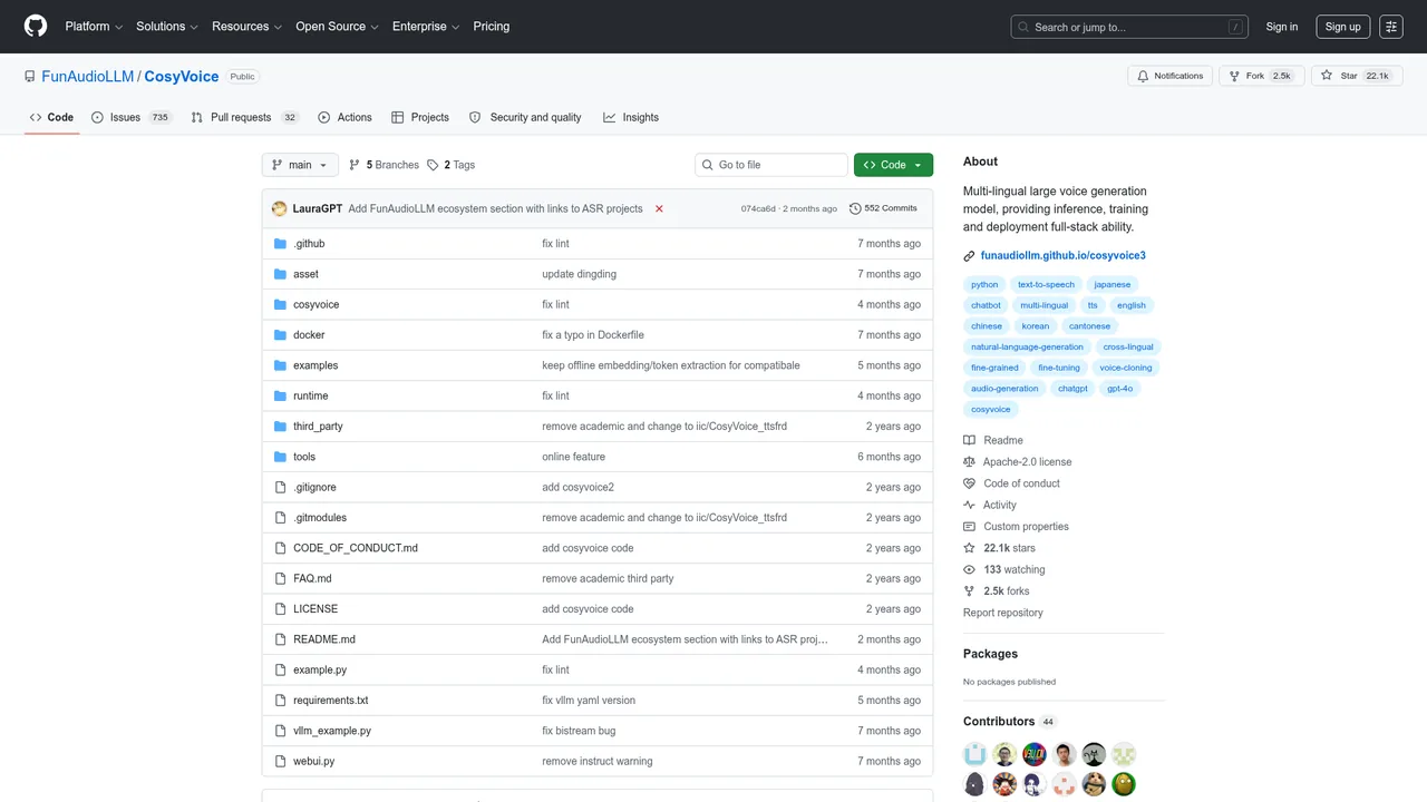 CosyVoice text to speech model GitHub repository with Apache 2.0 license