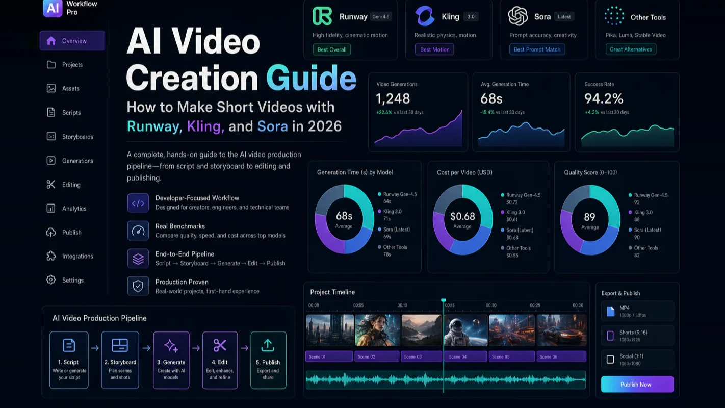 AI Video Creation Guide: How to Make Short Videos with Runway, Kling, and Sora in 2026 technical illustration for AI Workflow Pro readers