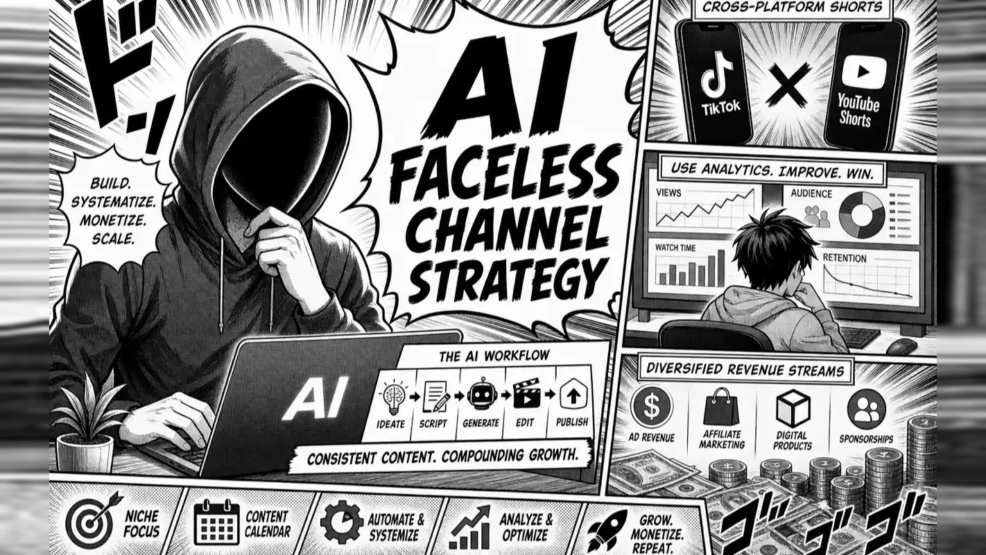 Manga-style AI faceless channel strategy across TikTok and YouTube Shorts