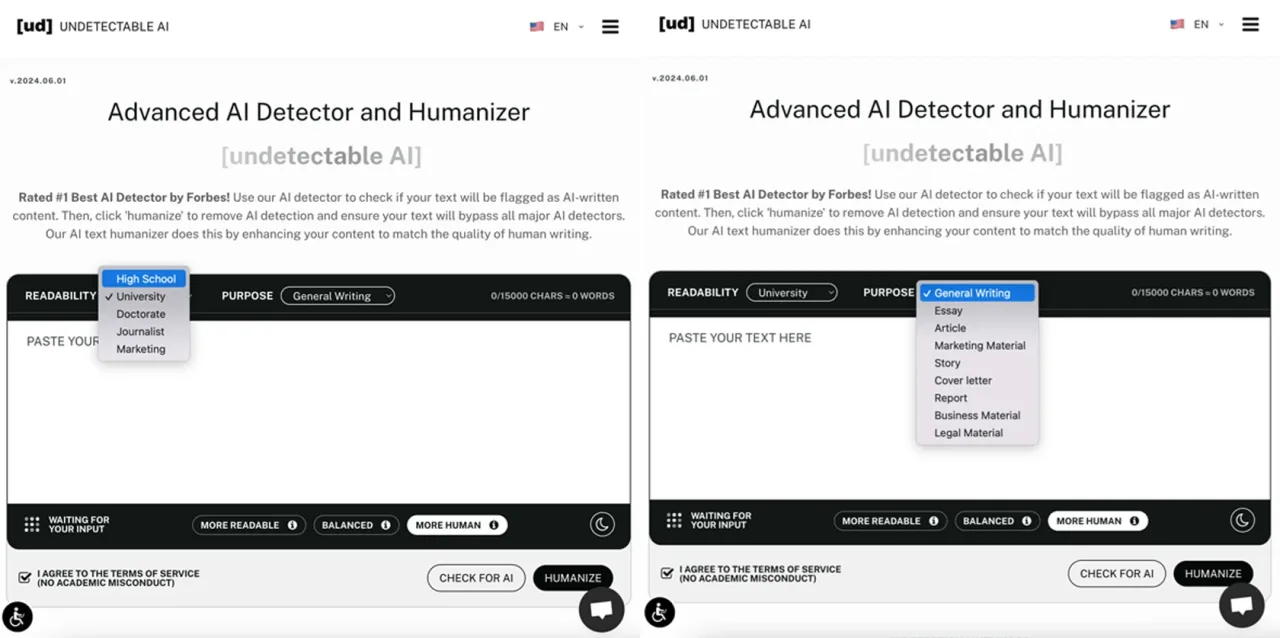 One-click AI humanizer tool interface for rewriting AI text