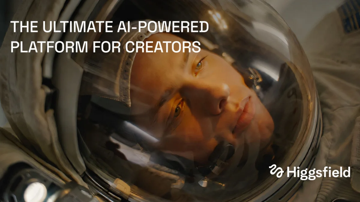 Higgsfield AI creative suite interface, the video generation platform most commonly cited for producing the short motion clips that drive scroll-synced animated websites