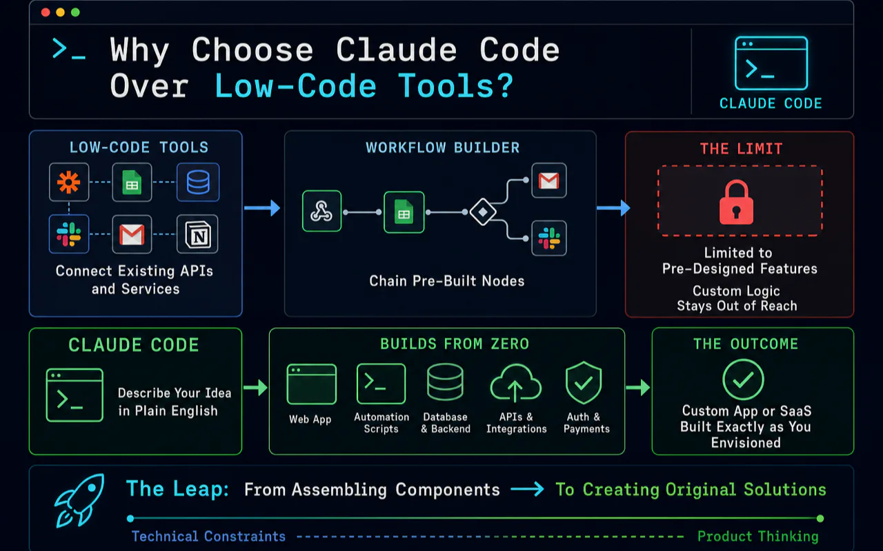 Why Should You Choose Claude Code Over Low-Code Tools? technical diagram for Claude Code Beginner Project