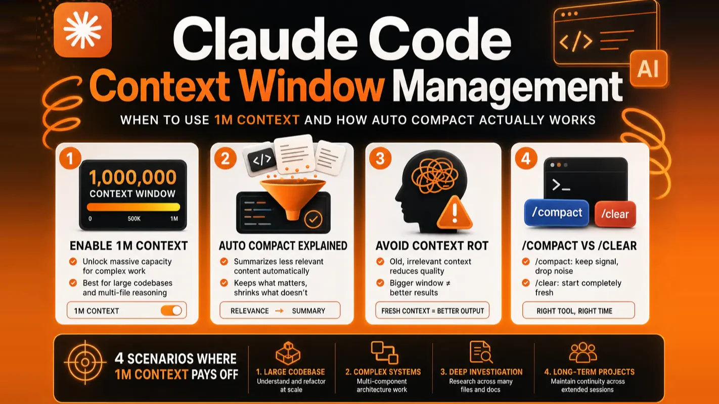 Claude Code Context Window Management: When to Use 1M Context and How Auto Compact Actually Works technical illustration for AI Workflow Pro readers