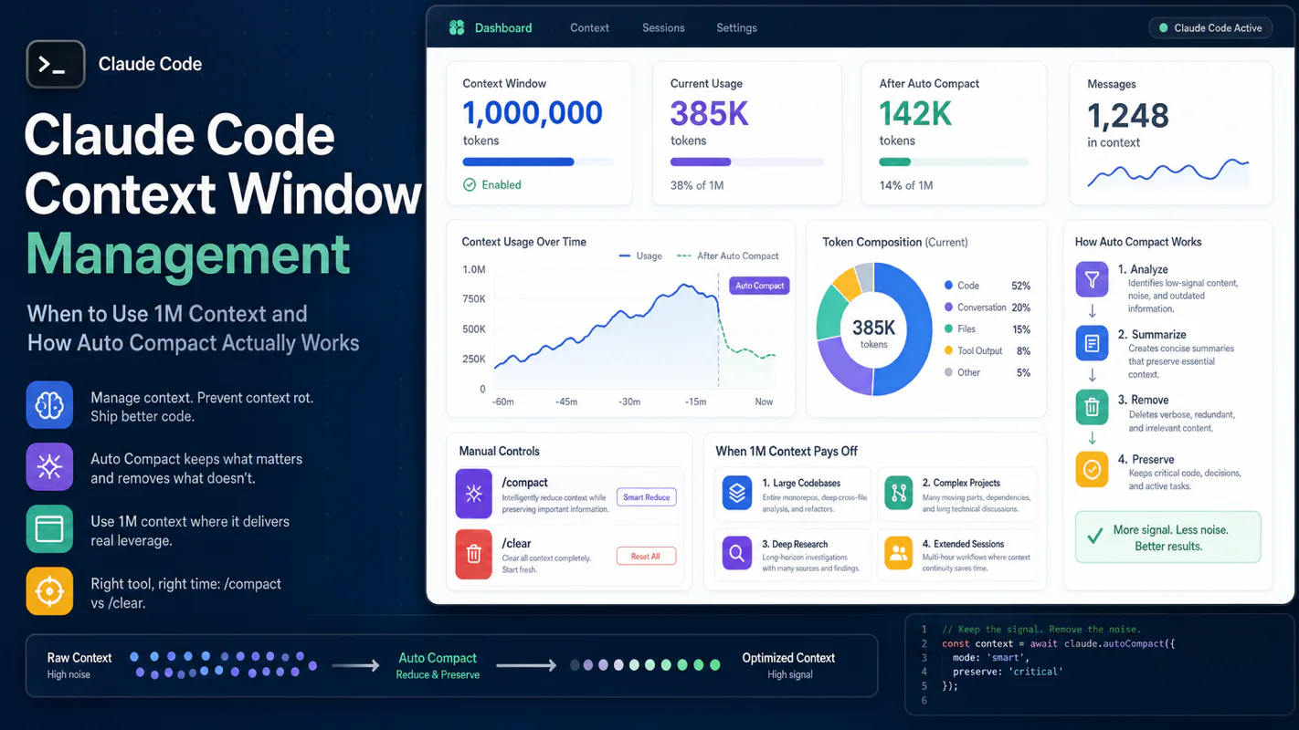 Claude Code Context Window Management: When to Use 1M Context and How Auto Compact Actually Works technical illustration for AI Workflow Pro readers