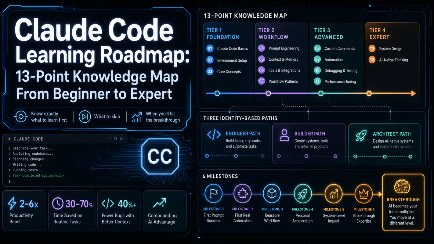 Claude Code Learning Roadmap: 13-Point Knowledge Map From Beginner to Expert technical illustration for AI Workflow Pro readers