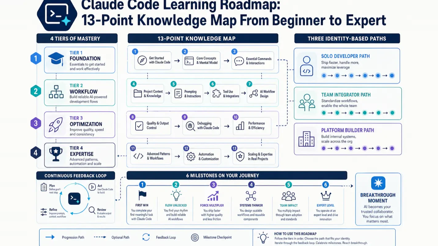 Claude Code Learning Roadmap: 13-Point Knowledge Map From Beginner to Expert technical illustration for AI Workflow Pro readers