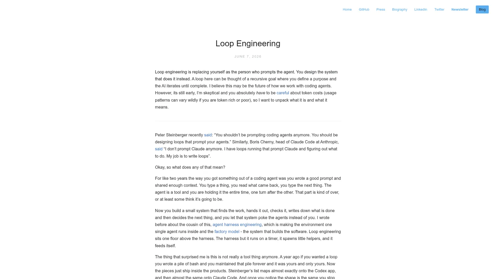 Addy Osmani Loop Engineering article on designing agent loops