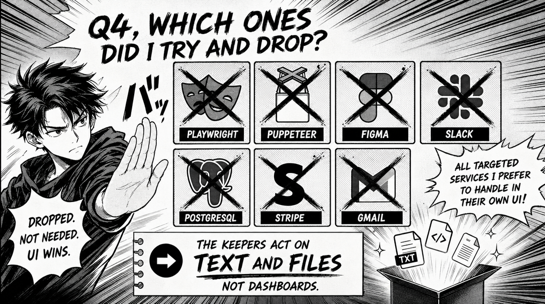 Seven crossed-out MCP servers explaining why each one lost to a native UI
