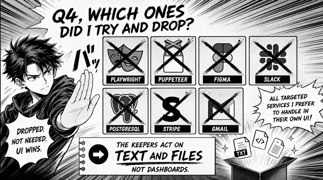 Seven crossed-out MCP servers explaining why each one lost to a native UI