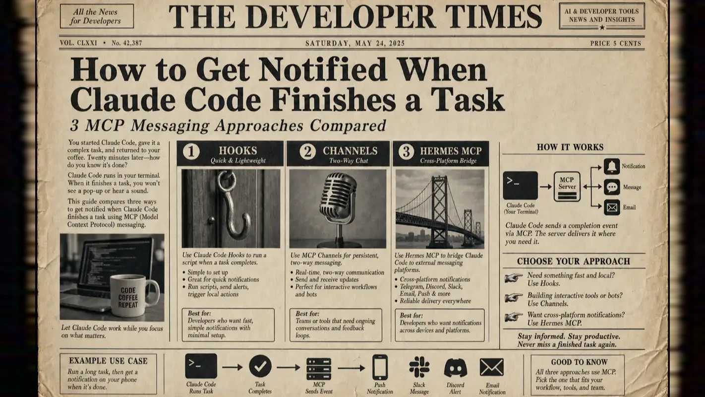 How to Get Notified When Claude Code Finishes a Task: 3 MCP Messaging Approaches technical illustration for AI Workflow Pro readers