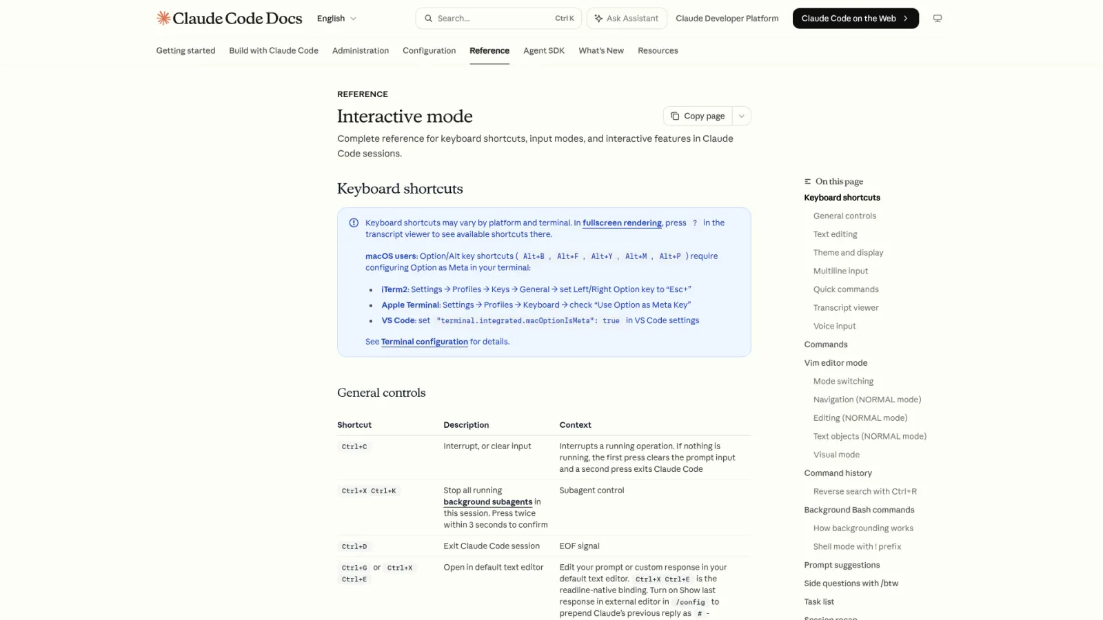 Claude Code interactive mode keyboard shortcuts reference table