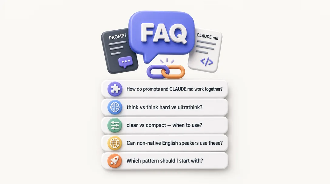 FAQ block with five short answers about Claude Code prompt patterns