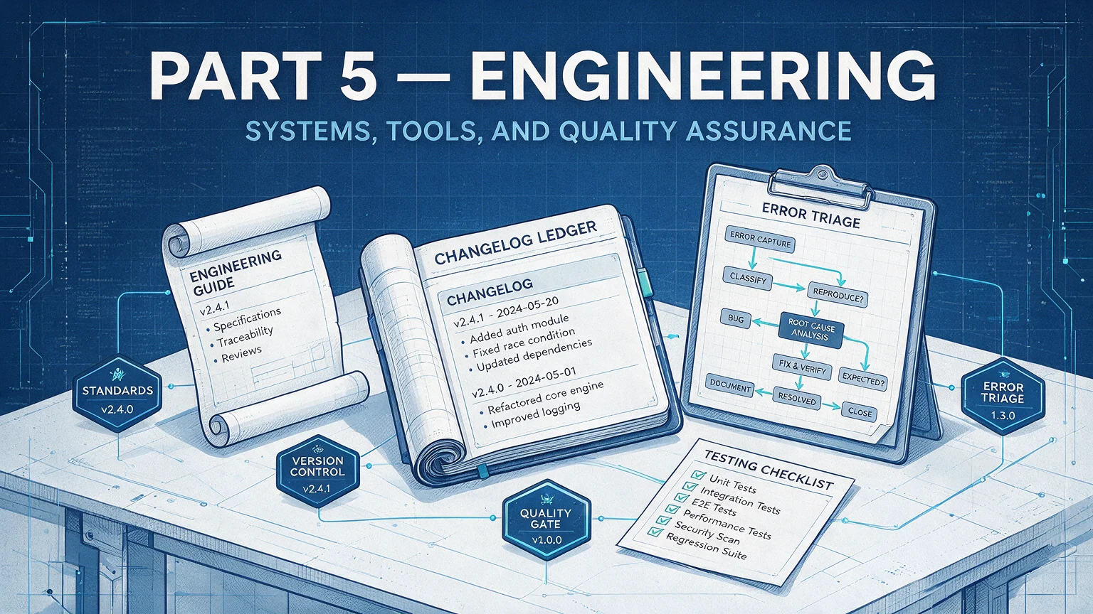 Skill engineering layer — guide, changelog, error triage, and testing checklist