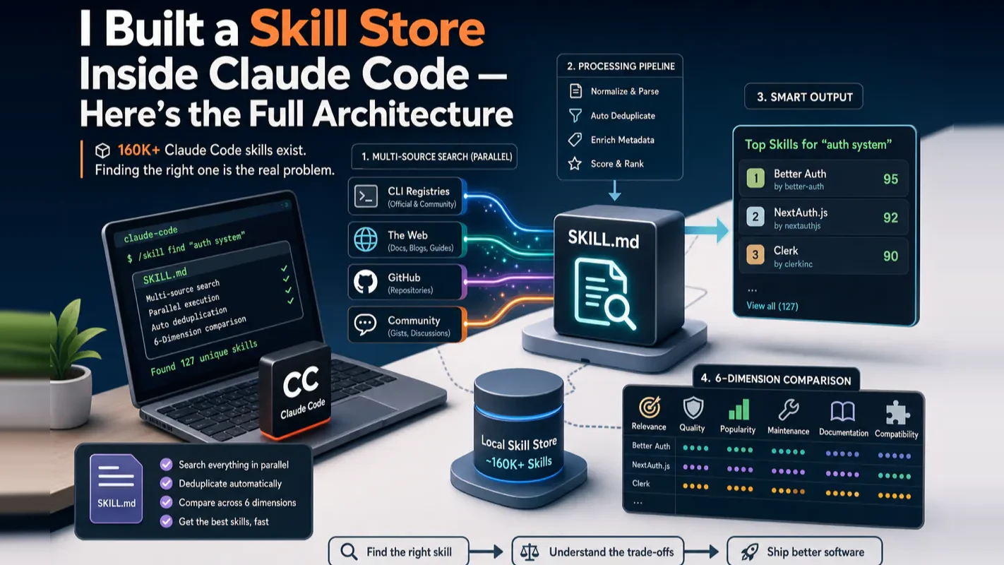 I Built a Skill Store Inside Claude Code — Here's the Full Architecture technical illustration for AI Workflow Pro readers