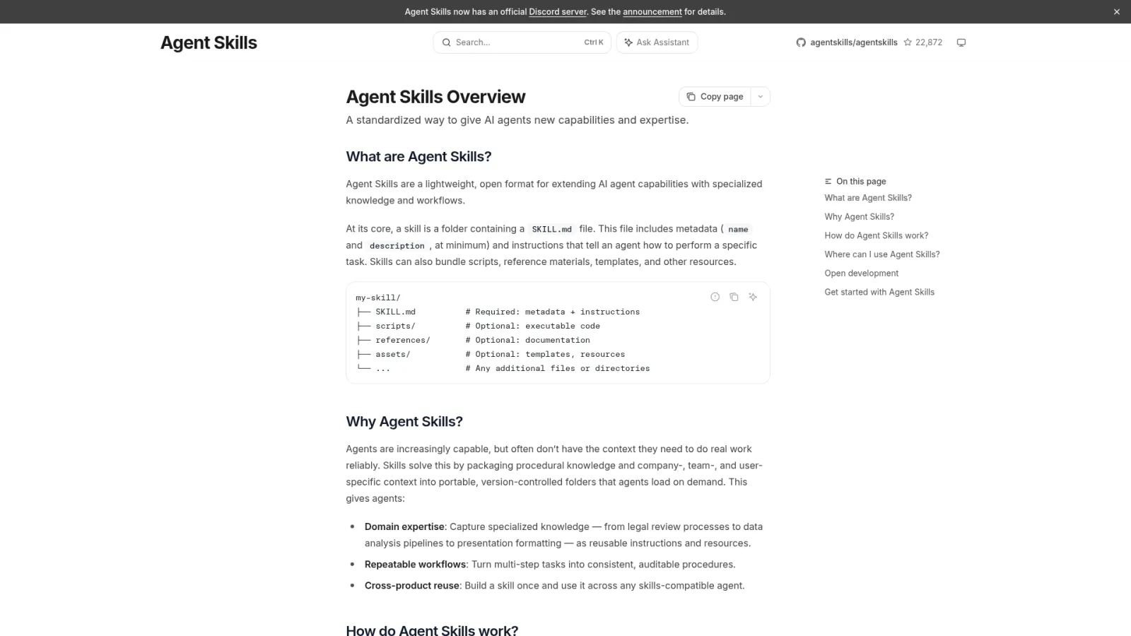 Agent Skills open standard overview showing the SKILL.md folder structure