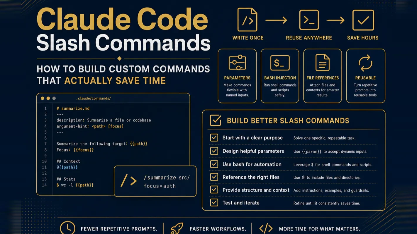 Claude Code Slash Commands: How to Build Custom Commands That Actually Save Time technical illustration for AI Workflow Pro readers