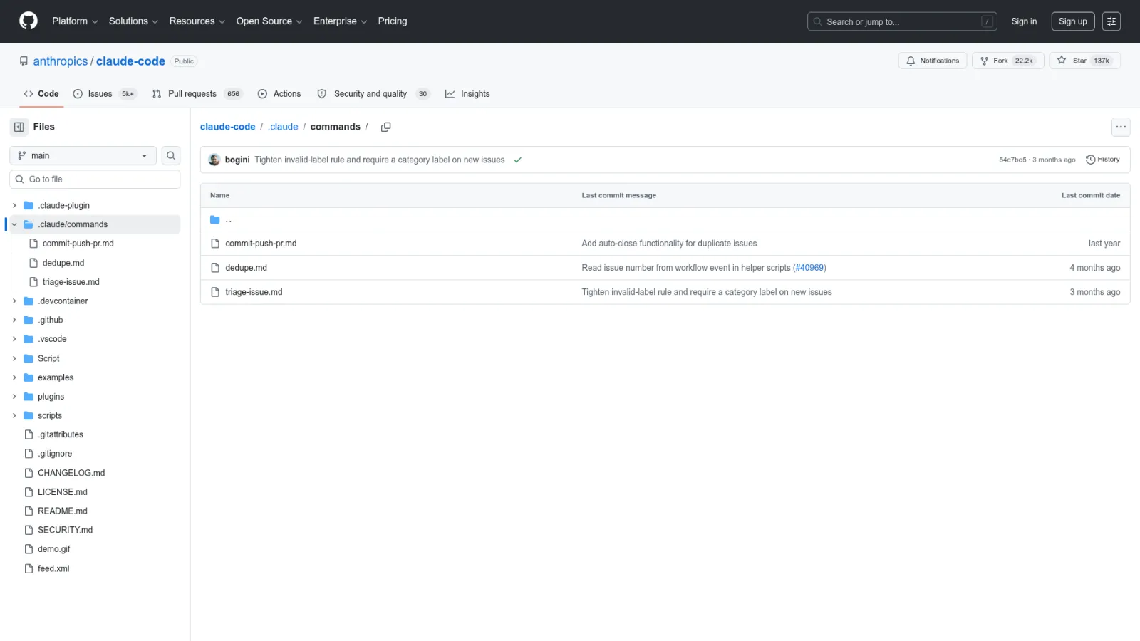 anthropics/claude-code .claude/commands folder with real custom command files