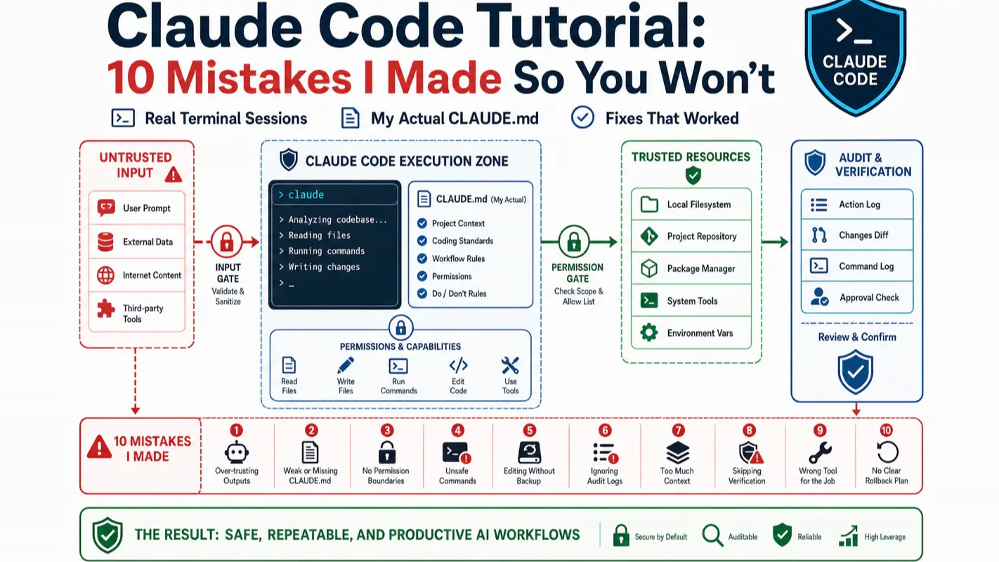 Claude Code Tutorial: 10 Mistakes I Made So You Won't technical illustration for AI Workflow Pro readers