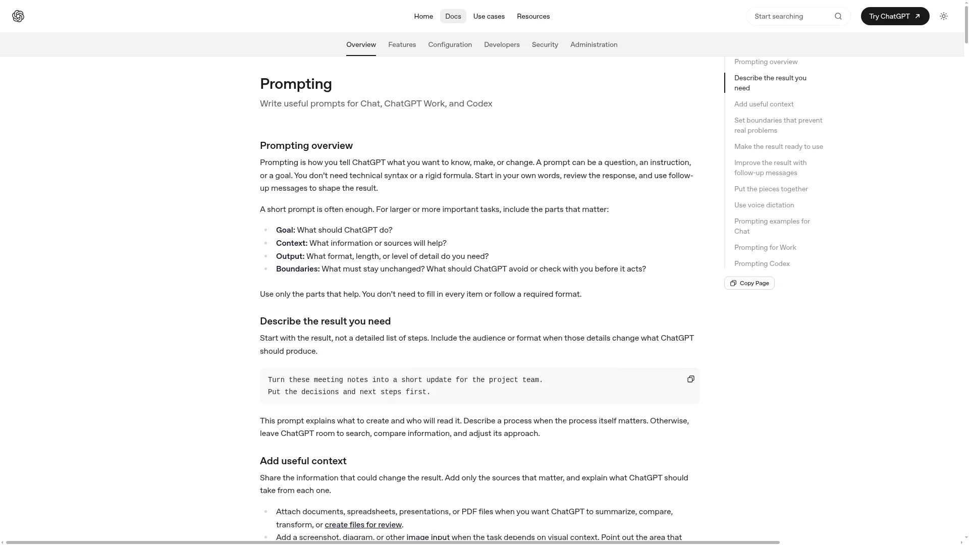 OpenAI Codex prompting guide on describing the result instead of listing steps