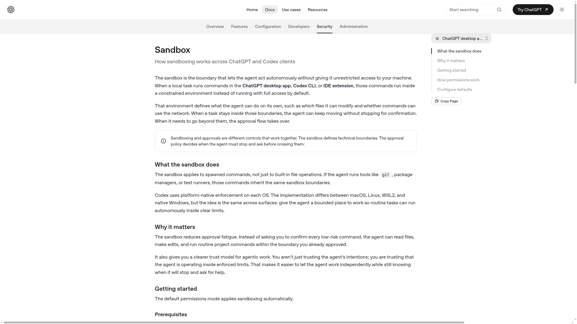 OpenAI Codex sandbox documentation on the boundary that limits agent access