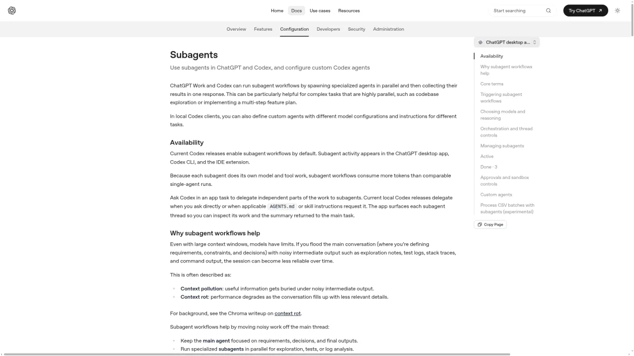 OpenAI Codex Subagents documentation on parallel agent workflows