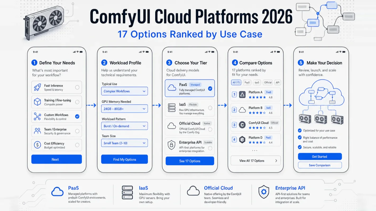ComfyUI cloud platform decision flow across four deployment tiers
