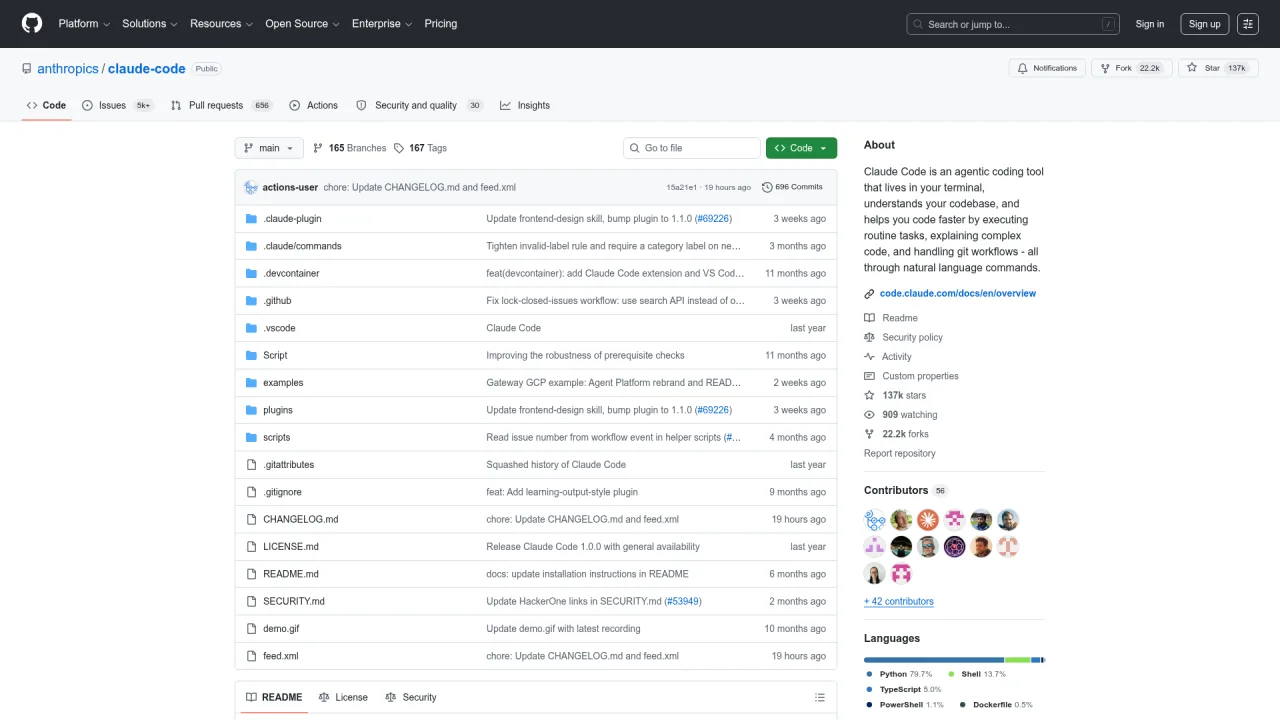 Anthropic Claude Code open-source GitHub repository with 137k stars