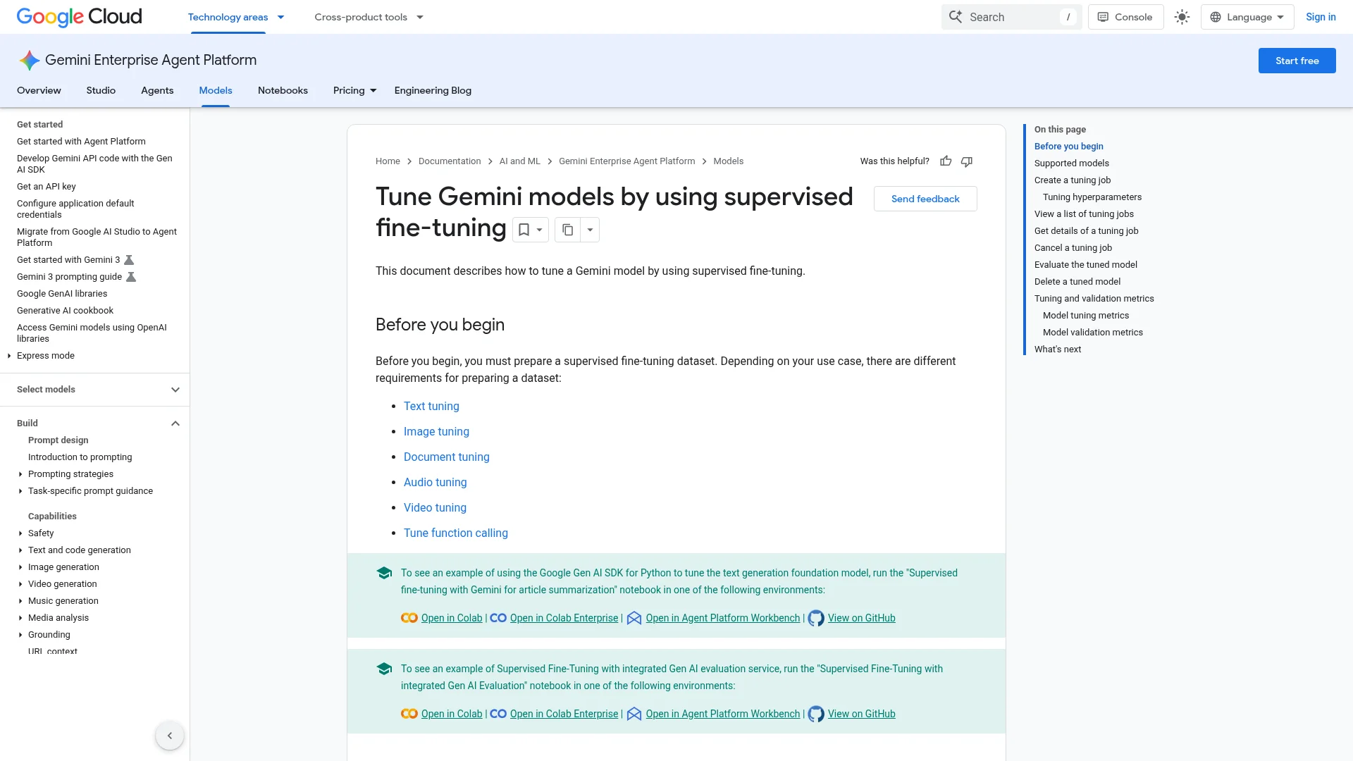 Google Cloud supervised fine-tuning documentation for Gemini