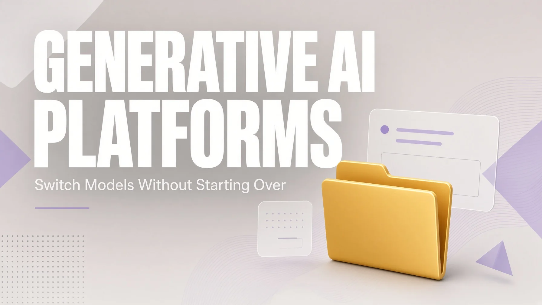 One folder of plain text instruction files being read by seven generative AI platforms at once, in modular cartoon style
