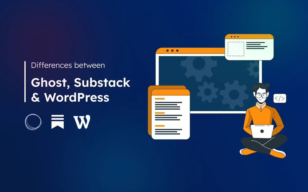 Ghost, Substack, and WordPress platform comparison graphic