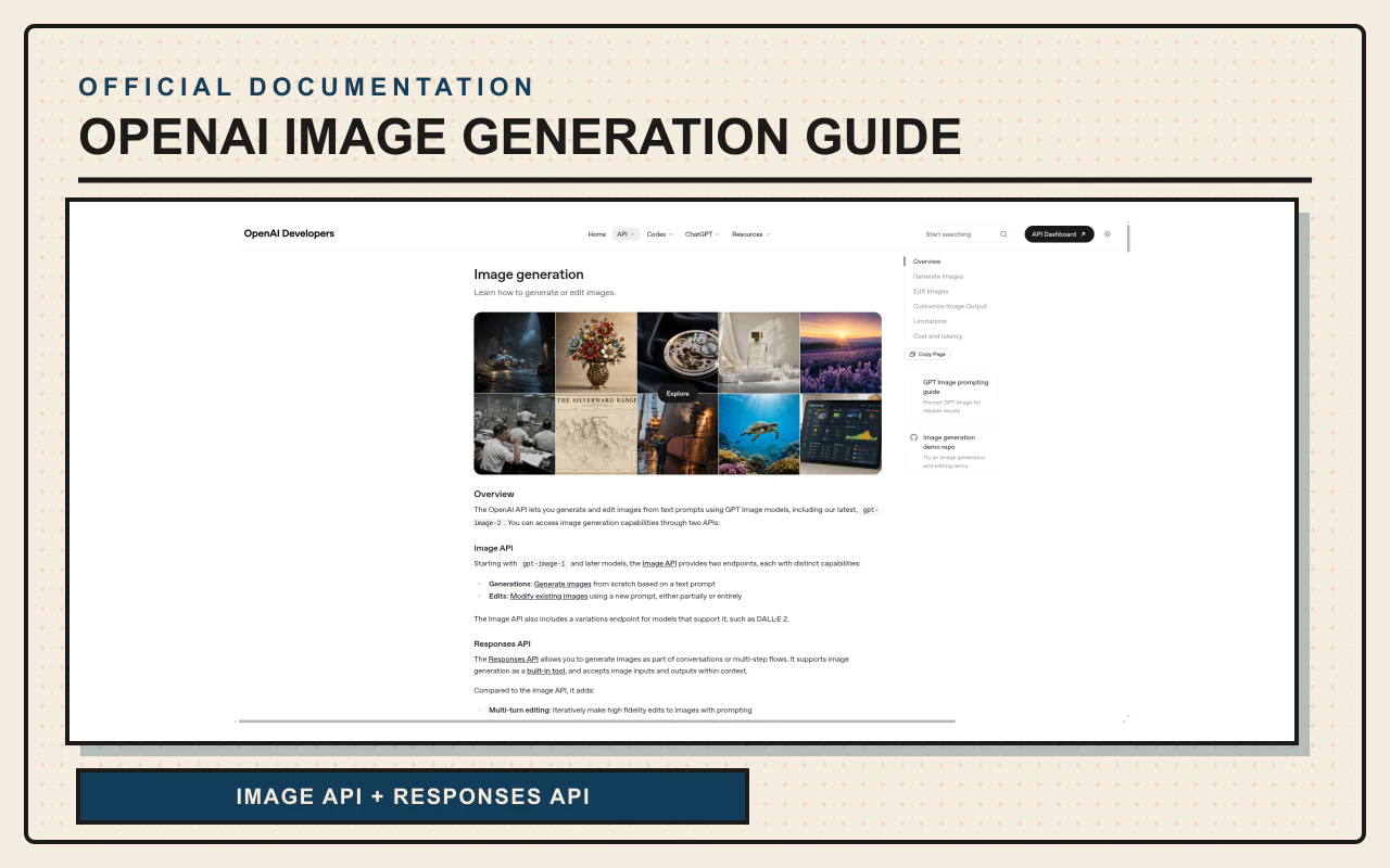 OpenAI image generation guide with GPT Image 2 API overview