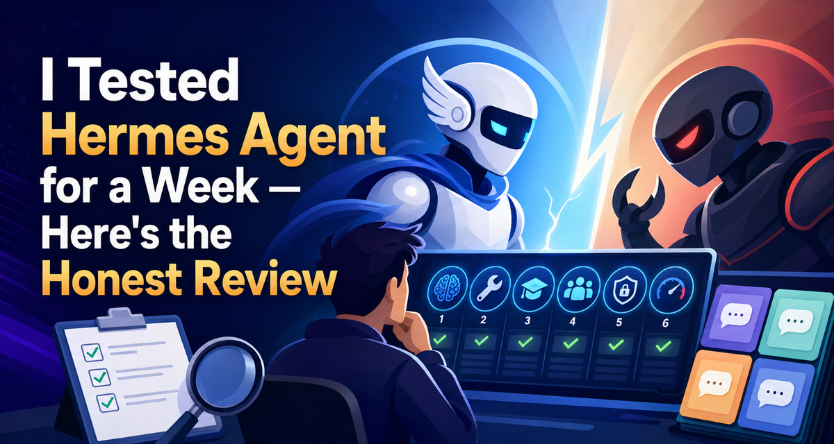 Flat 2.0 cover for an honest week-long Hermes Agent review against OpenClaw across six stress-test rounds.