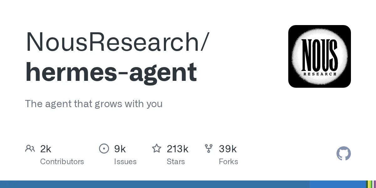 Hermes Agent GitHub project card with current stars and contributors