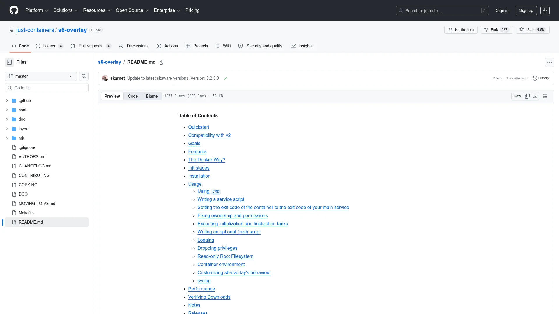 s6-overlay documentation for Docker init and process supervision