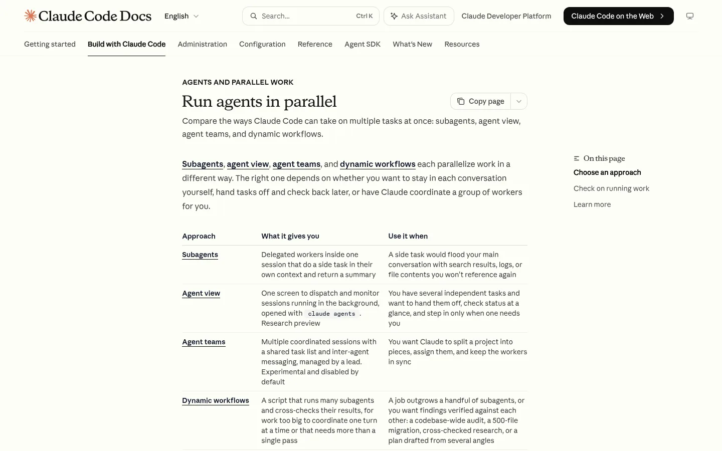 Claude Code agent options for subagents and dynamic workflows