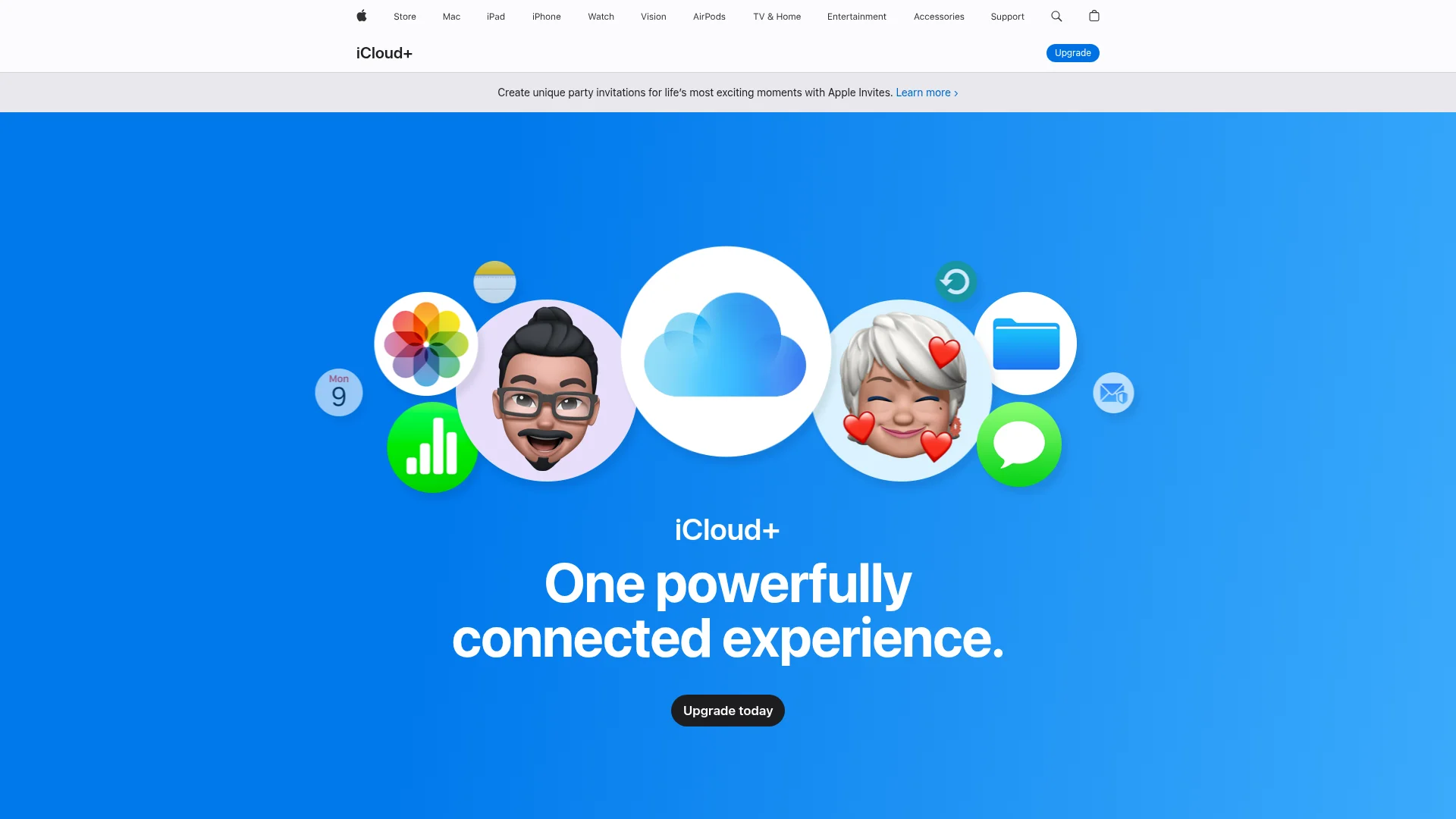 Apple iCloud+ product page showing cloud sync across all Apple devices